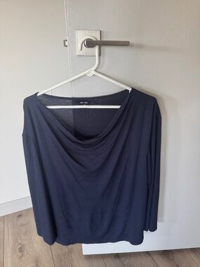 Cowl neck loose navy long sleeve top